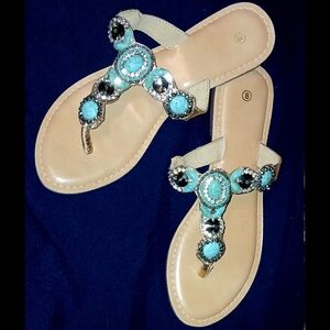 NWOT Turquoise & Rhinestone Sandals    Sz 8